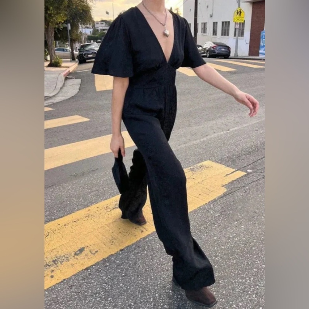 Lisa Says Gah Cassandra Jumpsuit Ink Black Jacquard Women’s Size XS
